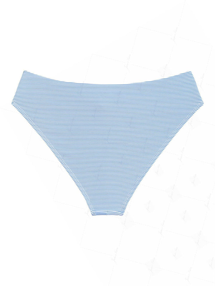 Sky Blue Striped Grommet Lace Up Bikini Bottom