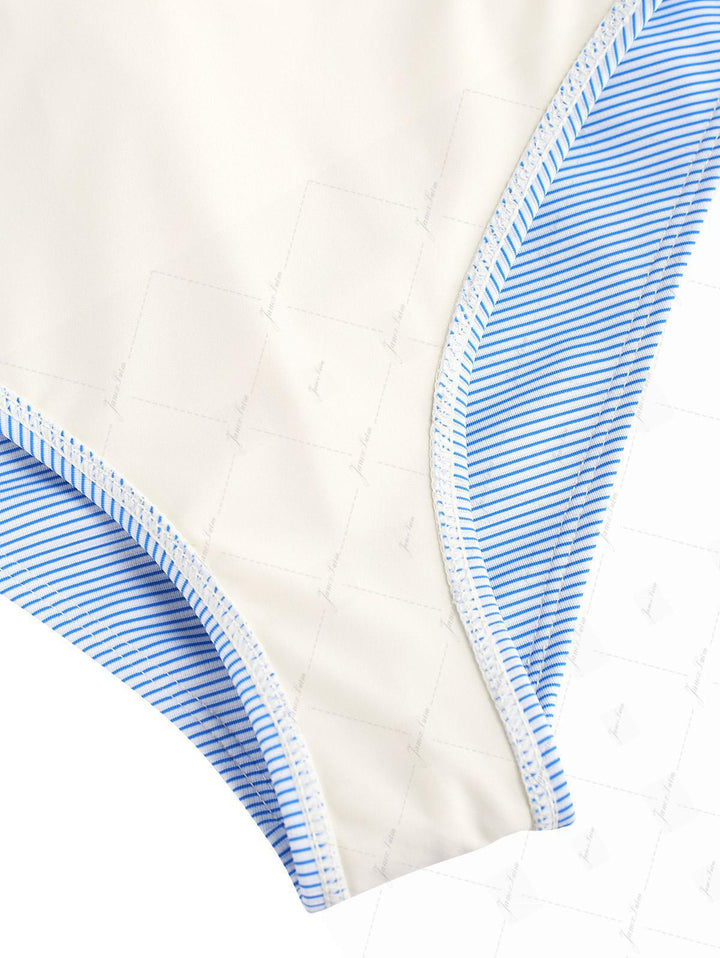 Sky Blue Striped Grommet Lace Up Bikini Bottom