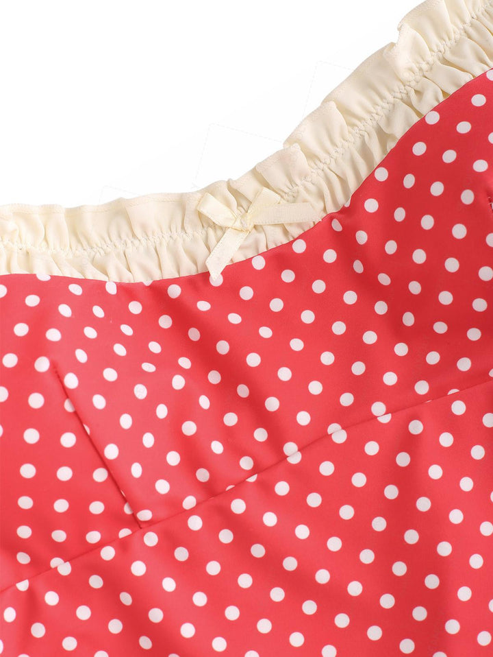 Seamolly Polka Dot Print Ruched Ruffles Bowknot Cheeky Tankini Set