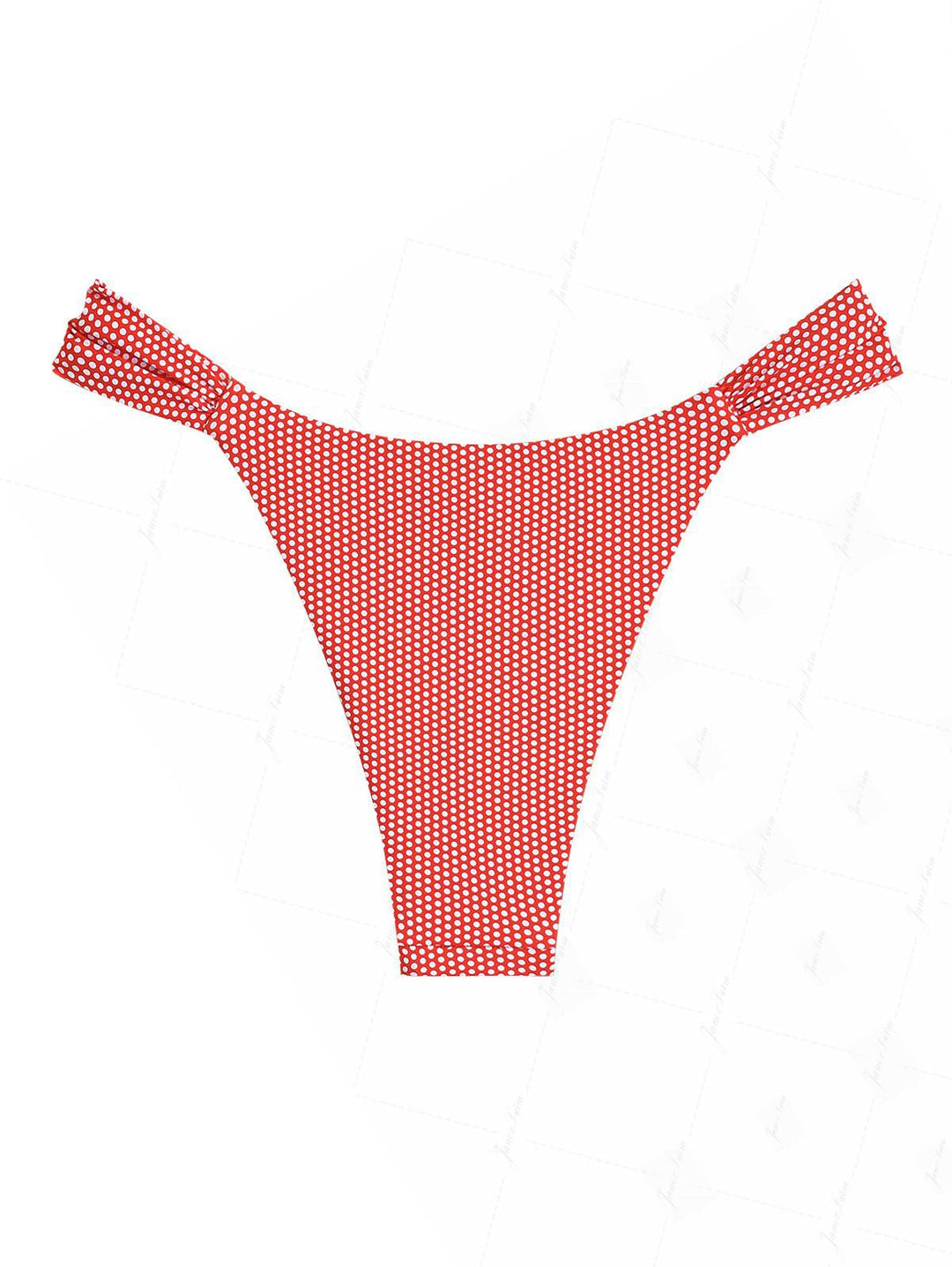 Cherry Red Polka Dot Print Ruched Side High Leg Bikini Bottom