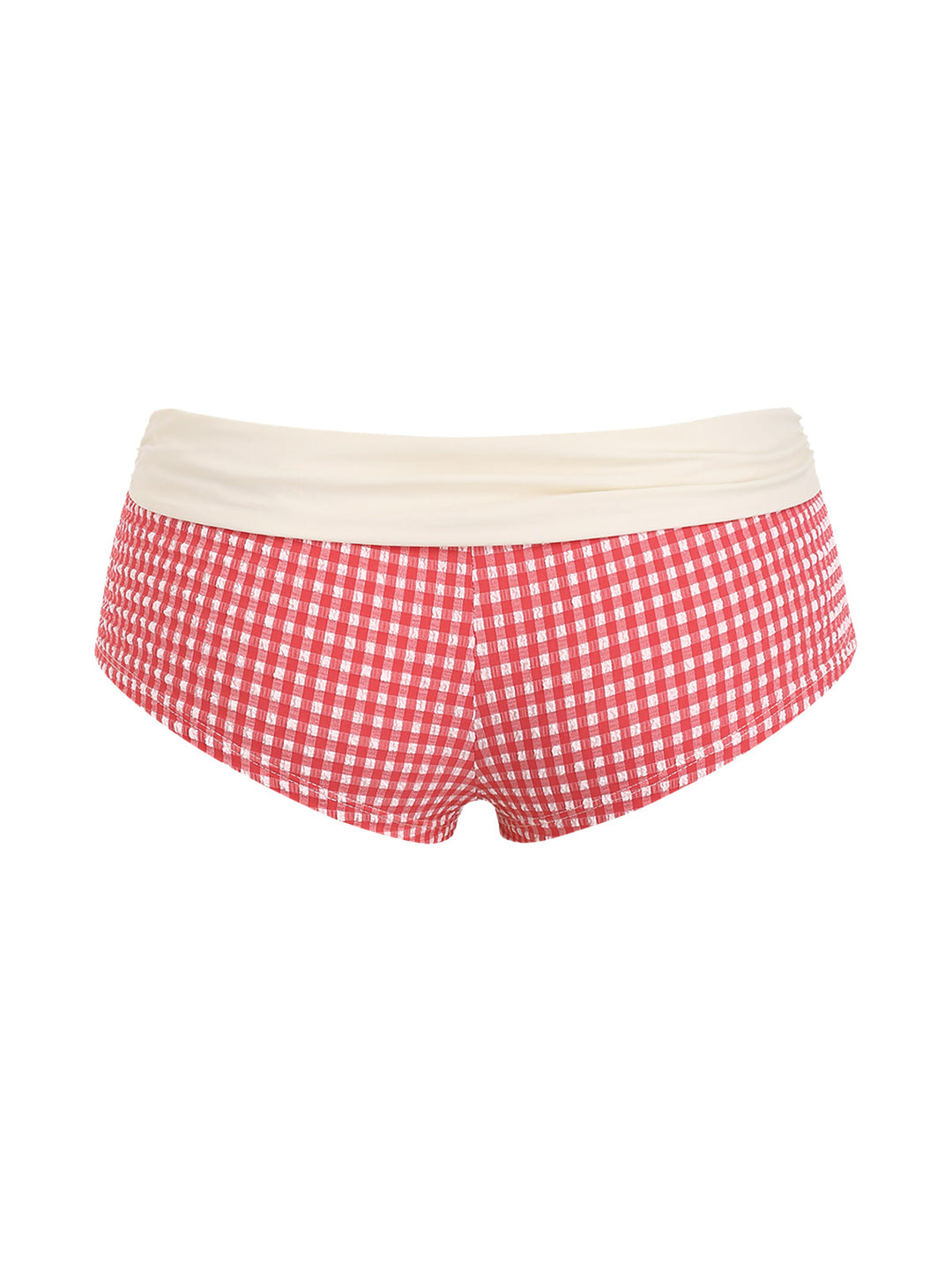 Seamolly Gingham Textured Bowknot Foldover Bikini Bottom Cheeky Swim Boyshorts