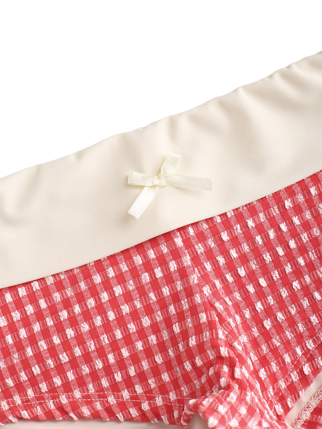 Seamolly Gingham Textured Bowknot Foldover Bikini Bottom Cheeky Swim Boyshorts