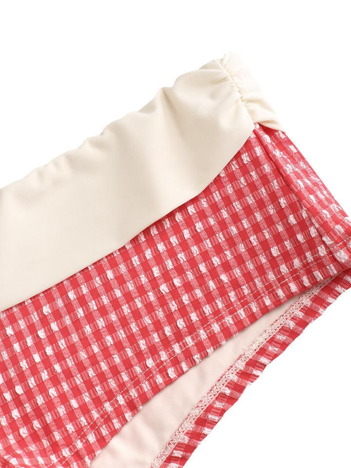 Seamolly Gingham Textured Bowknot Foldover Bikini Bottom Cheeky Swim Boyshorts