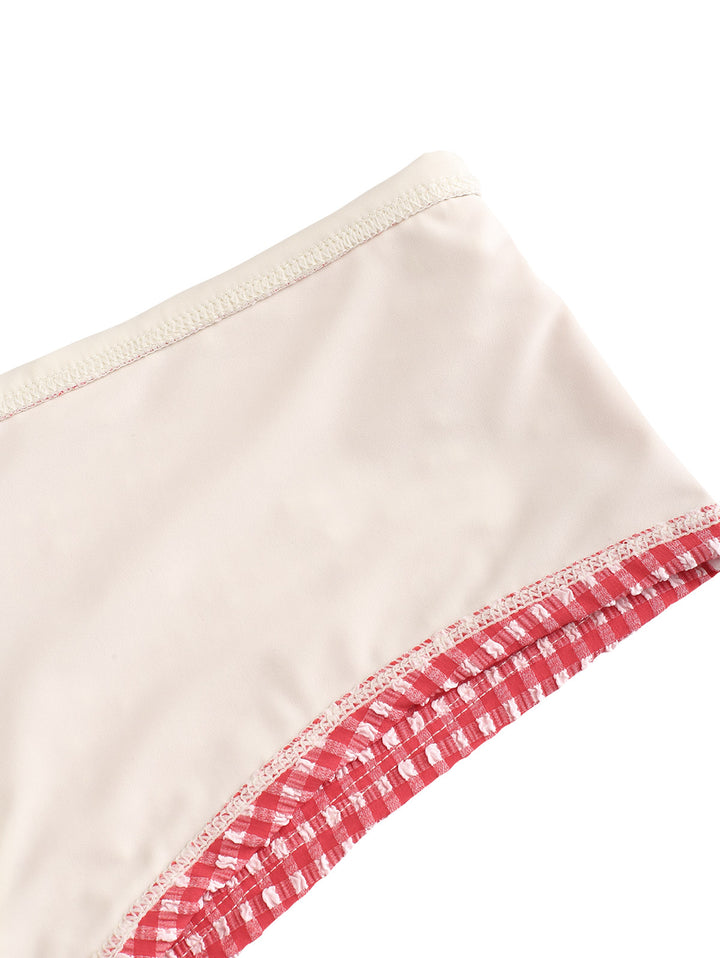 Seamolly Gingham Textured Bowknot Foldover Bikini Bottom Cheeky Swim Boyshorts