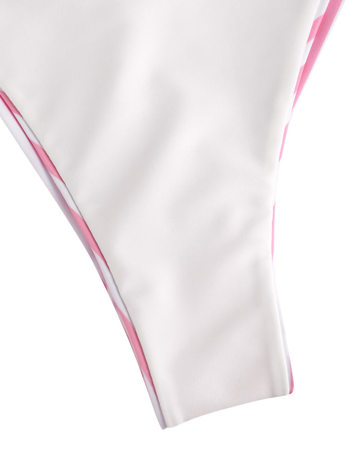 Seamolly Striped Lace Bowknot Triangle Top & Brazilian Bottom Bikini Set