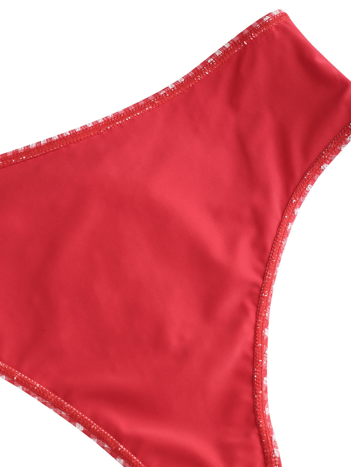 Seamolly Gingham Textured Grommet Lace Up Cheeky Bikini Set