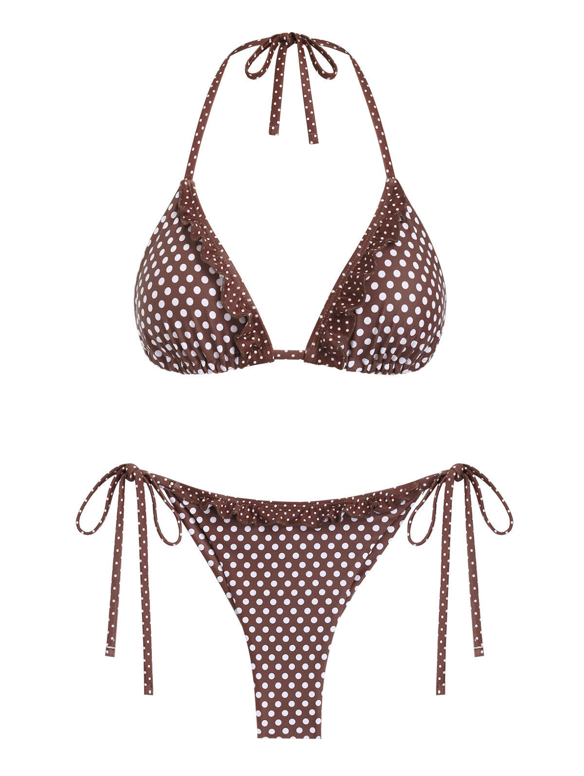 Seamolly Polka Dot Print Ruffles Triangle Top & Cheeky Brazilian Botto