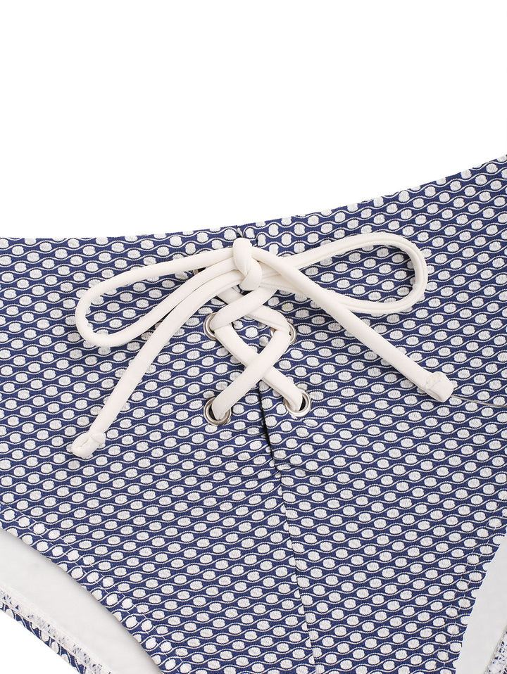 Seamolly Contrast Color Polka Dot Lace Up Cheeky Bikini Set