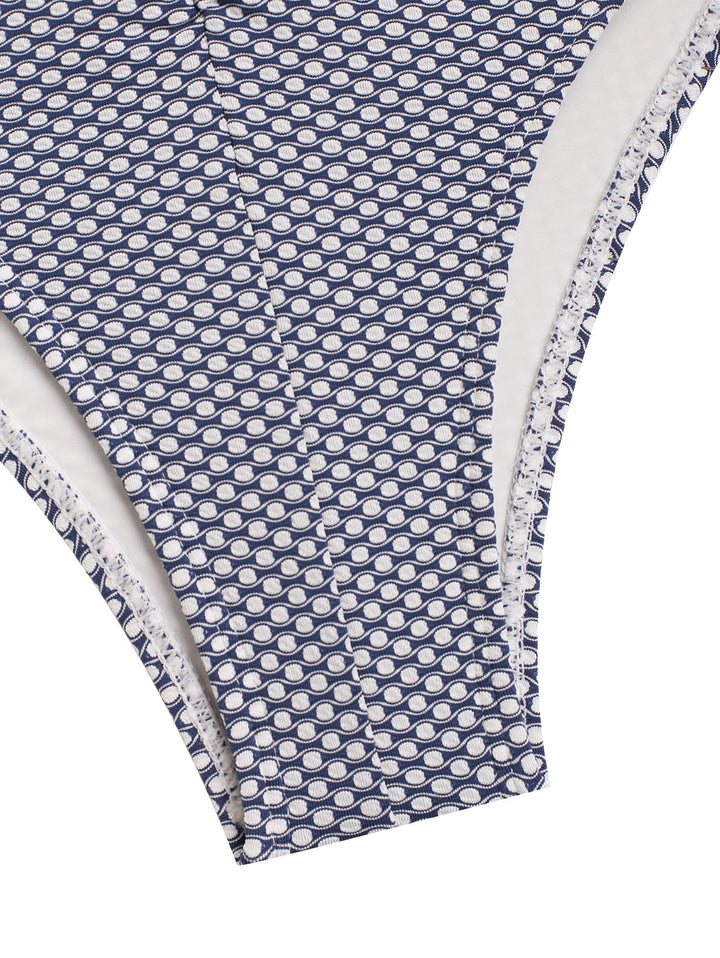 Seamolly Contrast Color Polka Dot Lace Up Cheeky Bikini Set