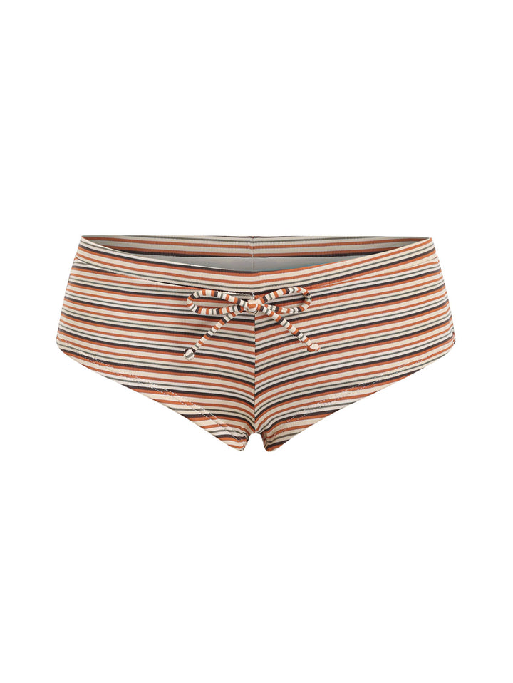 Seamolly Ribbed Kint Striped Bowknot Bikini Bottom Cheeky Swim Boyshorts