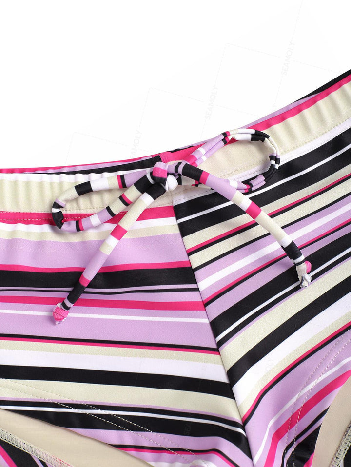 Seamolly Striped Bowknot Halter Triangle Boyshorts Bikini Set