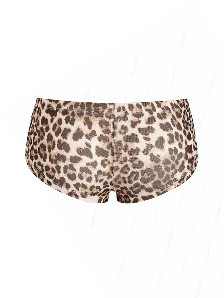 Seamolly Leopard Print Bowknot Bikini Bottom Cheeky Swim Boyshorts
