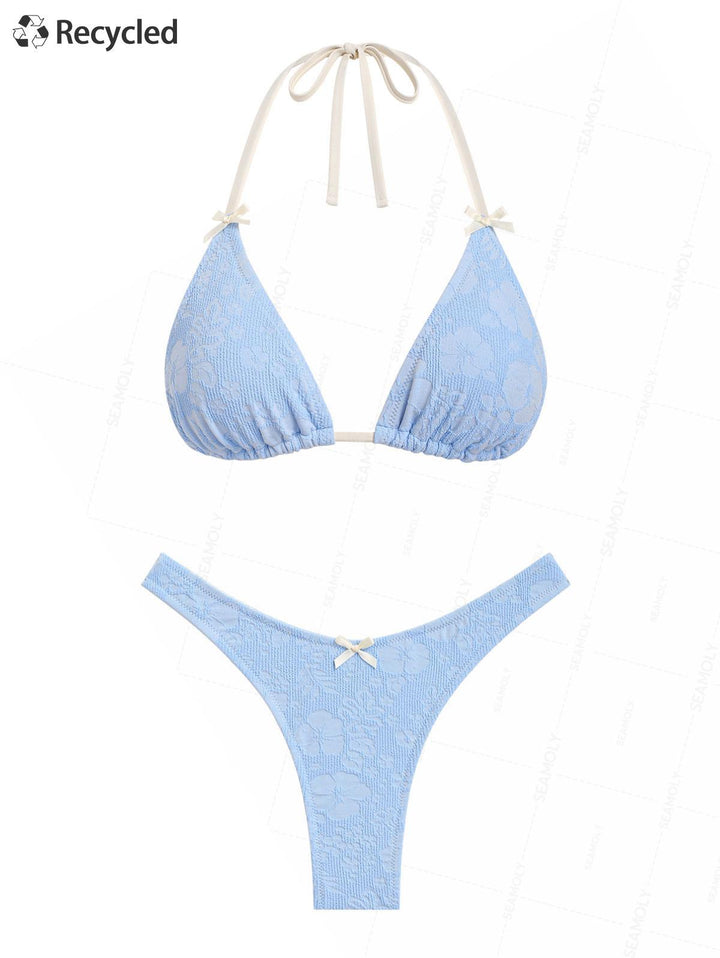 Seamolly Recycled Fabric Jacquard Bowknot High Leg Bikini Set