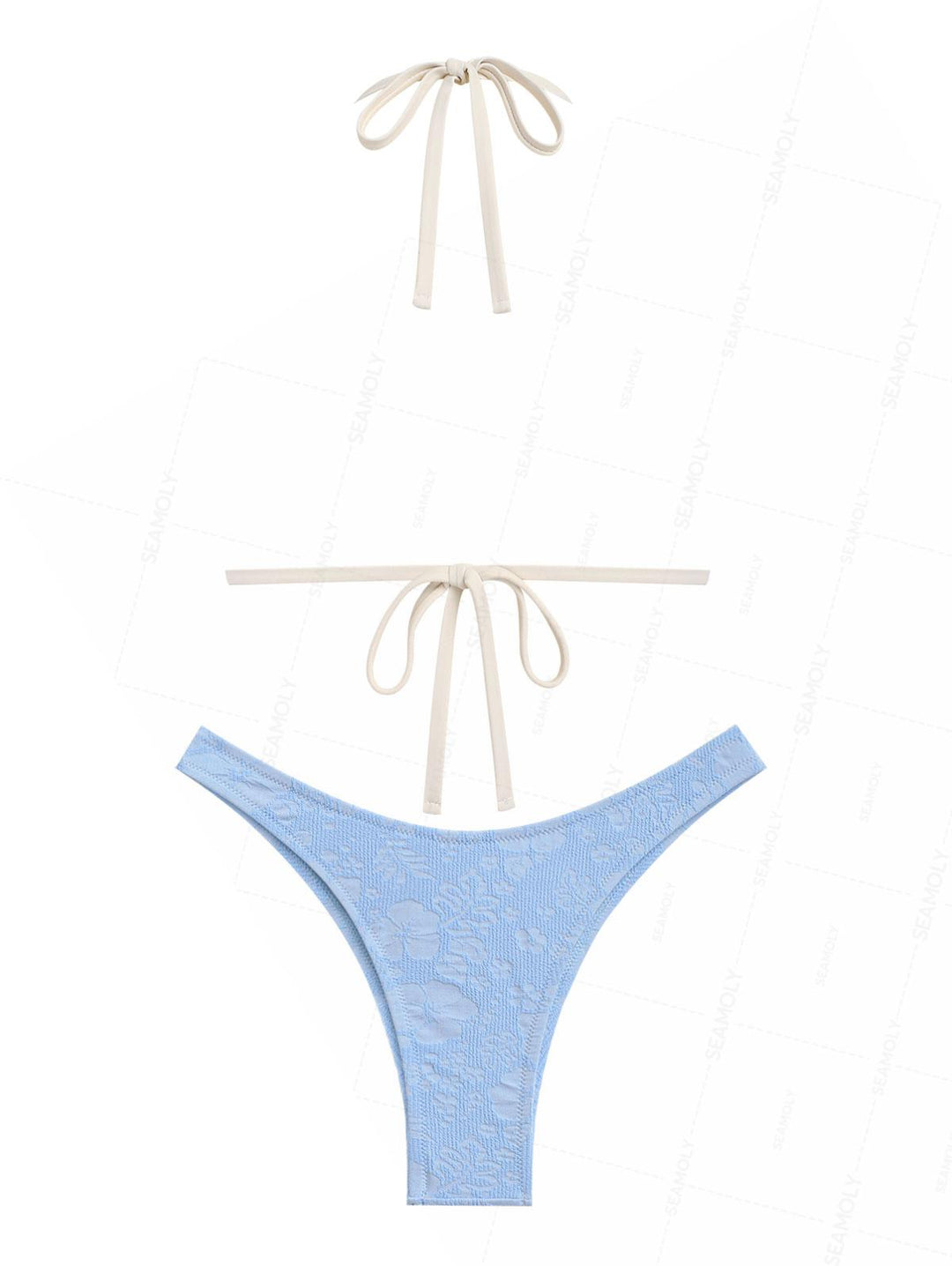 Seamolly Recycled Fabric Jacquard Bowknot High Leg Bikini Set