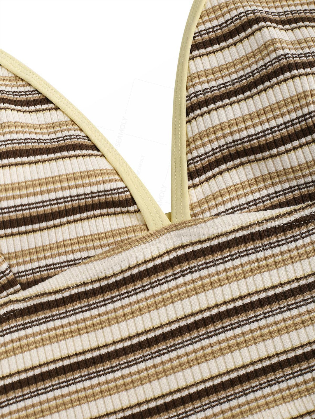 Seamolly Striped Ribbed Halter Cutout Tied Side Boyshorts Tankini Set