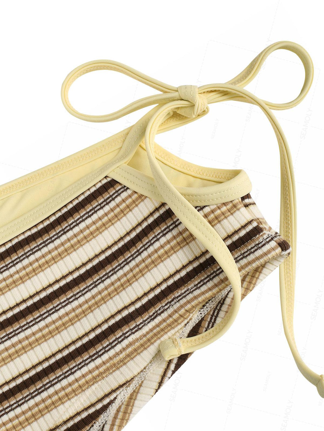 Seamolly Striped Ribbed Halter Cutout Tied Side Boyshorts Tankini Set