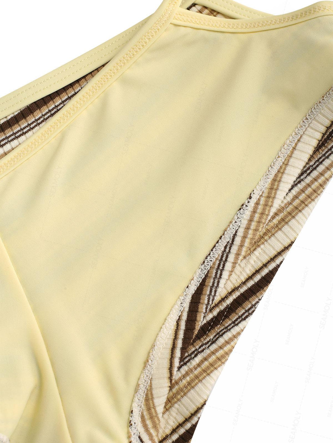 Seamolly Striped Ribbed Halter Cutout Tied Side Boyshorts Tankini Set