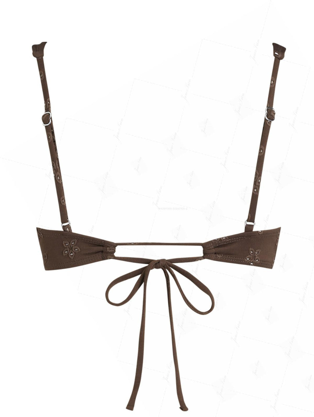 Deep Coffee Recycled Fabric Eyelet Jacquard Tied Underwire Bikini Top