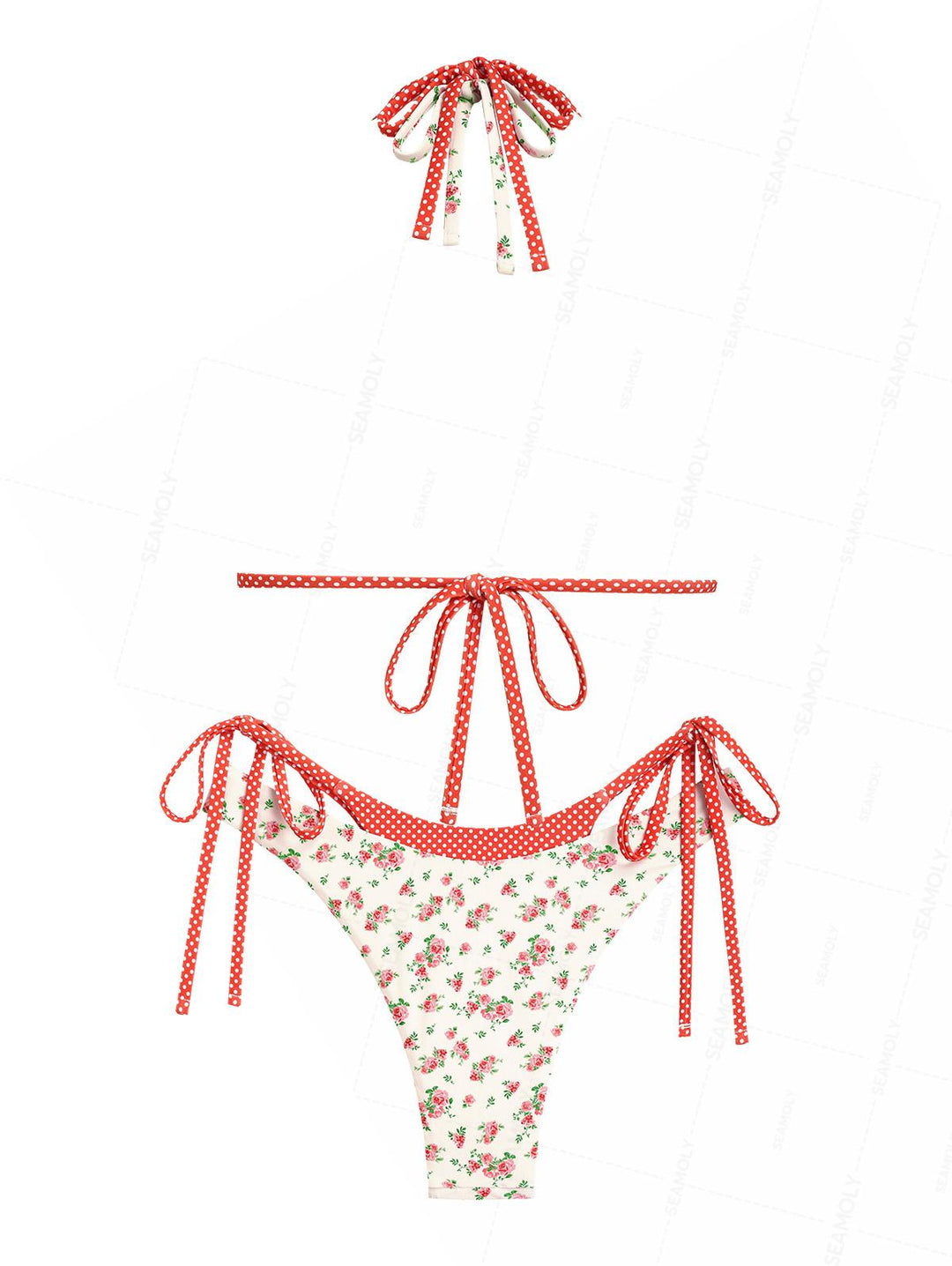 Seamolly Tiny Floral Polka Dot Print O Ring Double Layer 2 In 1 Bikini Set