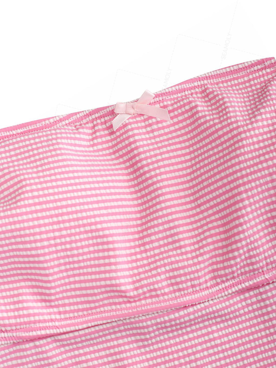 Seamolly Striped Asymmetrical Hem Slit Bowknot Cinched Tie Side Tankini Set