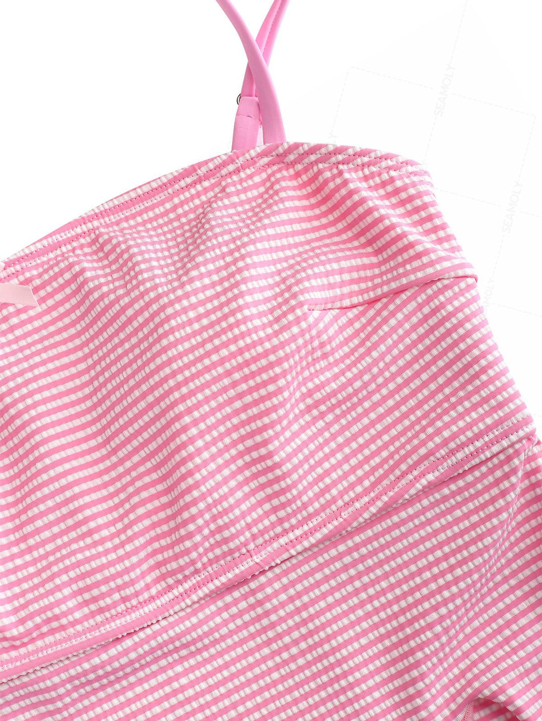Seamolly Striped Asymmetrical Hem Slit Bowknot Cinched Tie Side Tankini Set