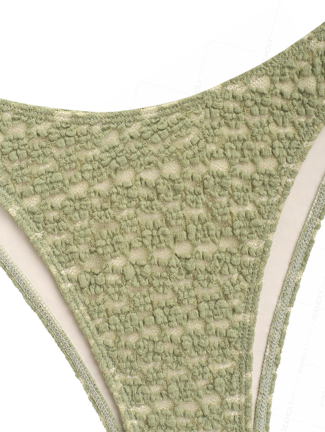 Seamolly Lace Jacquard Asymmetrical Hem Slit Bowknot Tankini Set