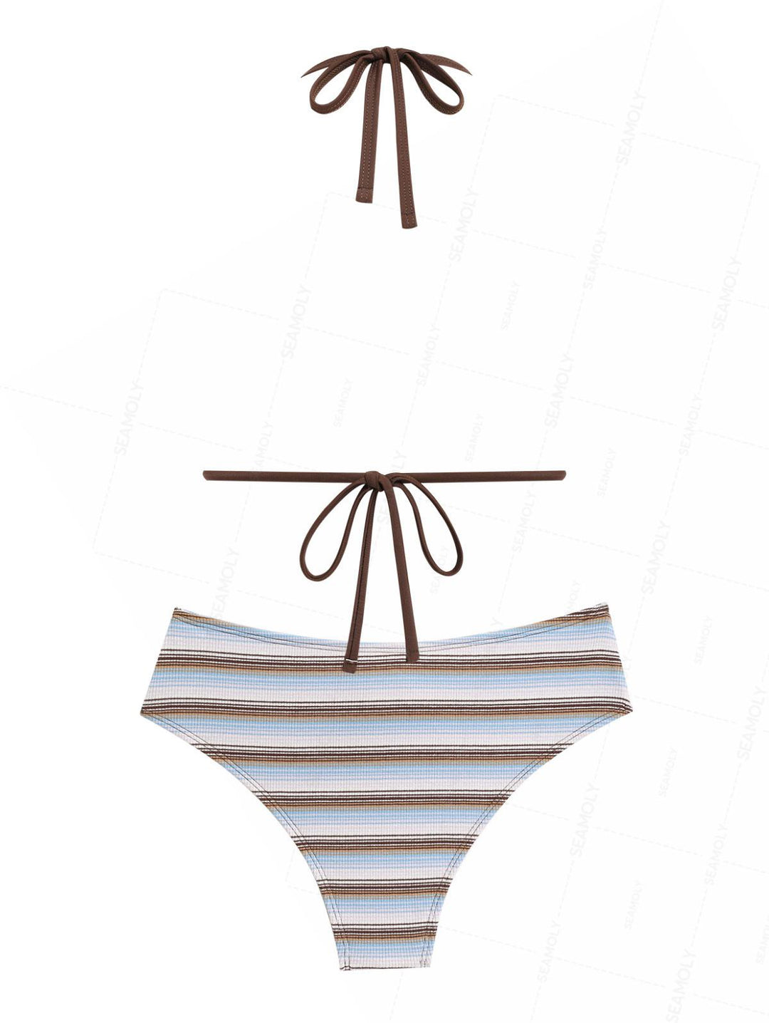 Seamolly Knit Striped Contrast Binding Lace Up Half-Covered Bikini Set