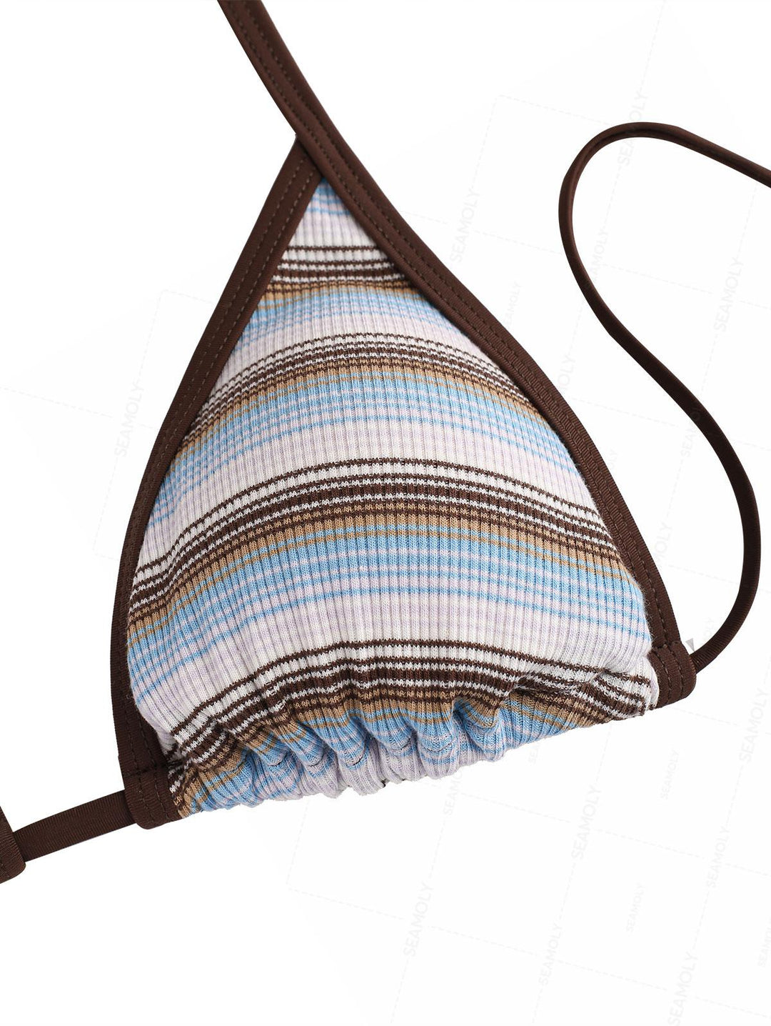 Seamolly Knit Striped Contrast Binding Lace Up Half-Covered Bikini Set