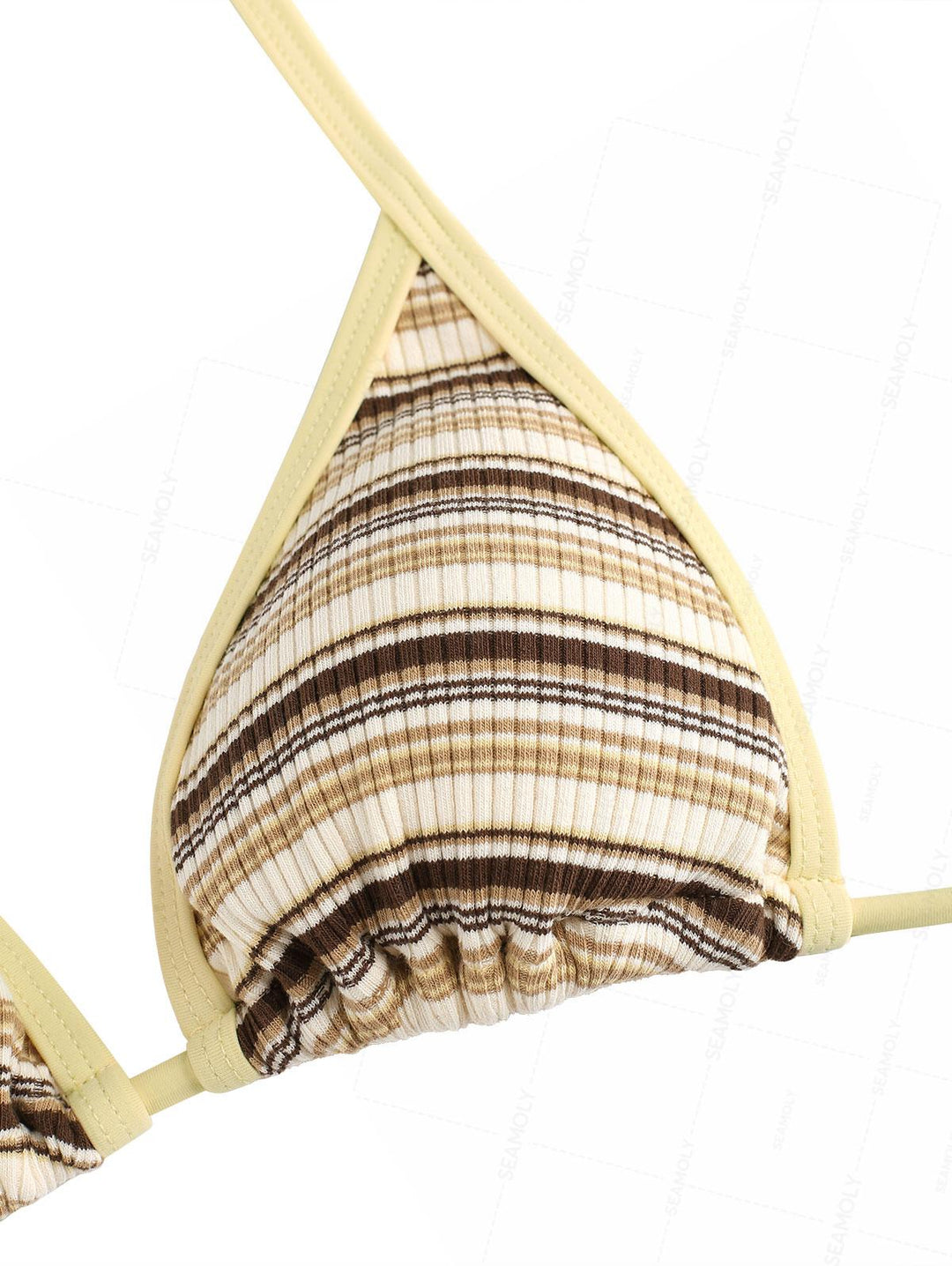 Seamolly Knit Striped Contrast Binding Lace Up Half-Covered Bikini Set