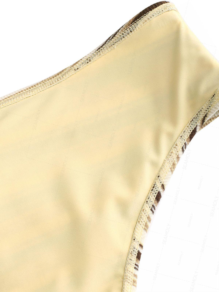 Seamolly Knit Striped Contrast Binding Lace Up Half-Covered Bikini Set