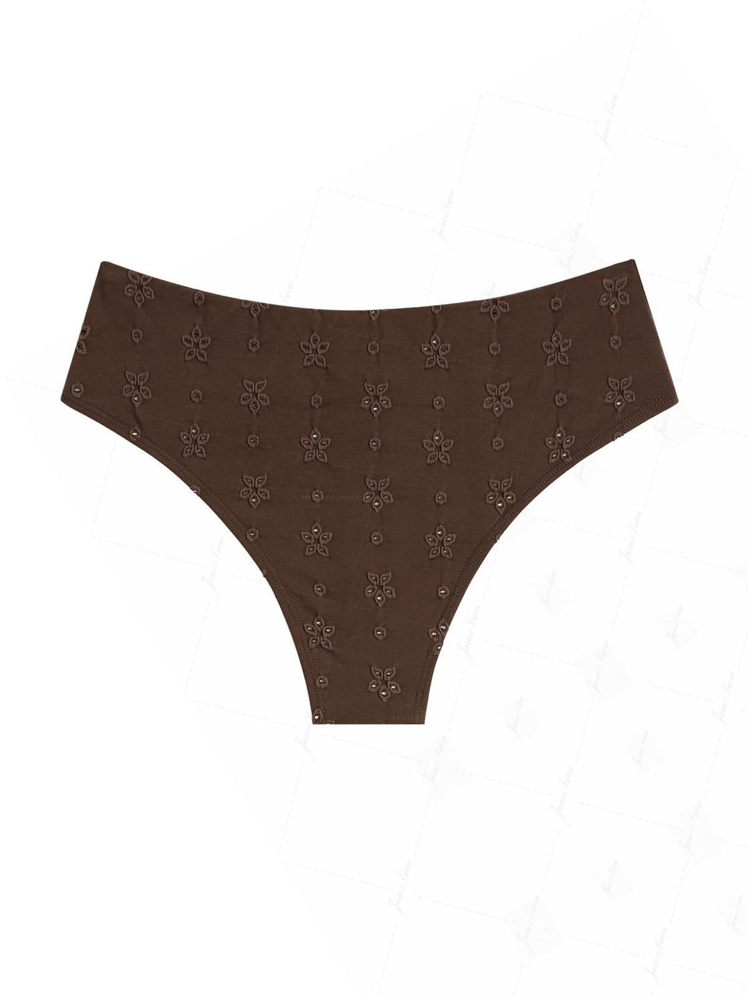 Deep Coffee Recycled Fabric Eyelet Jacquard Lace Up Bikini Bottom