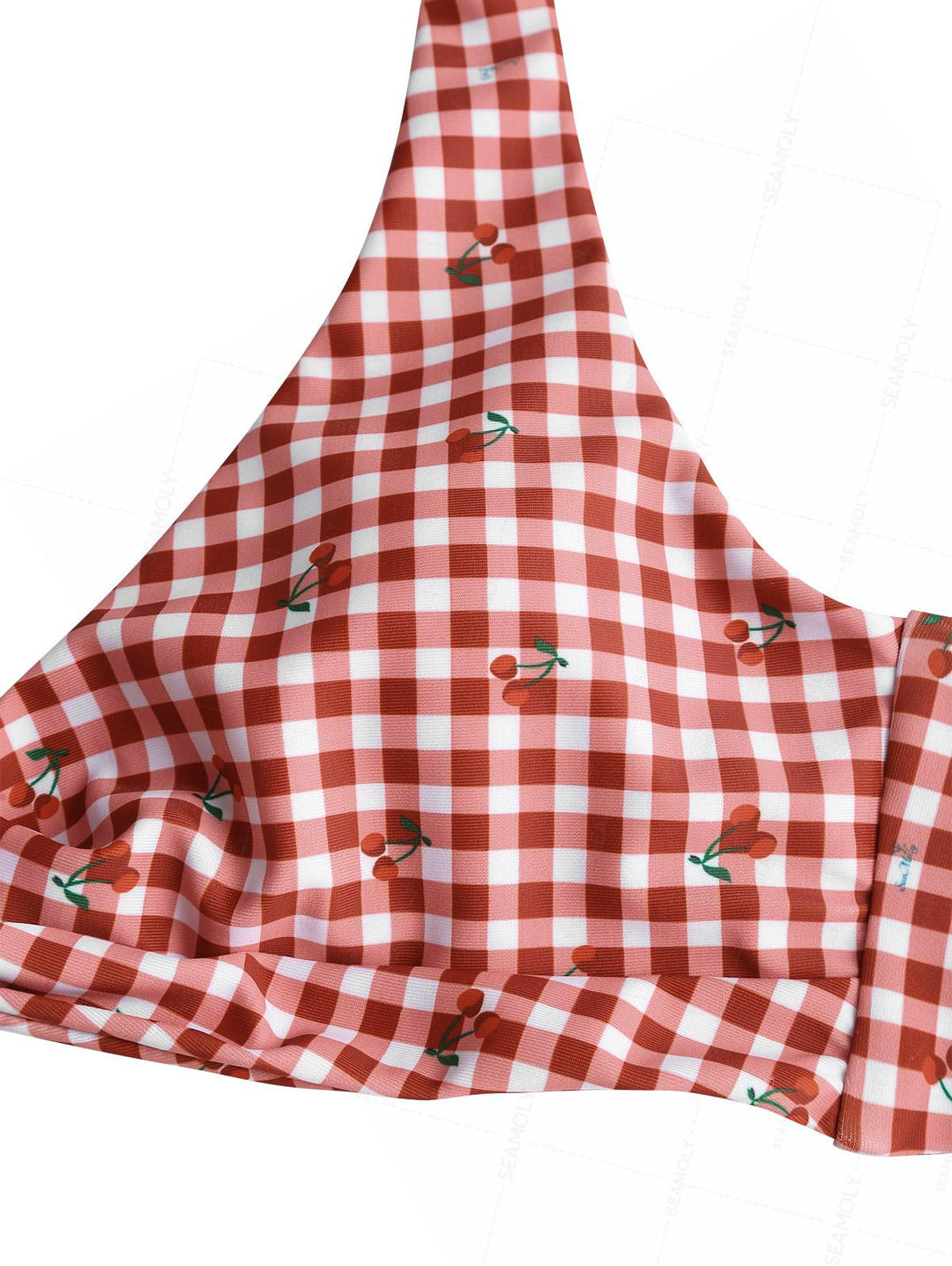 Seamolly Gingham Cherry Print Twisted Gathering & Support Triangle Bikini Set