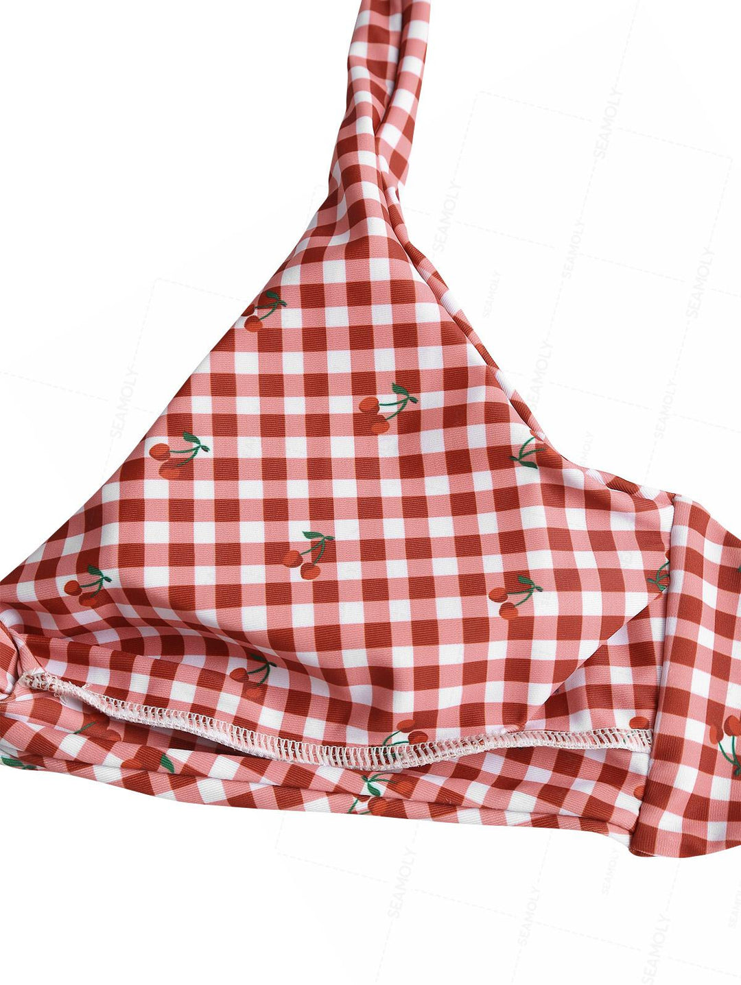 Seamolly Gingham Cherry Print Twisted Gathering & Support Triangle Bikini Set