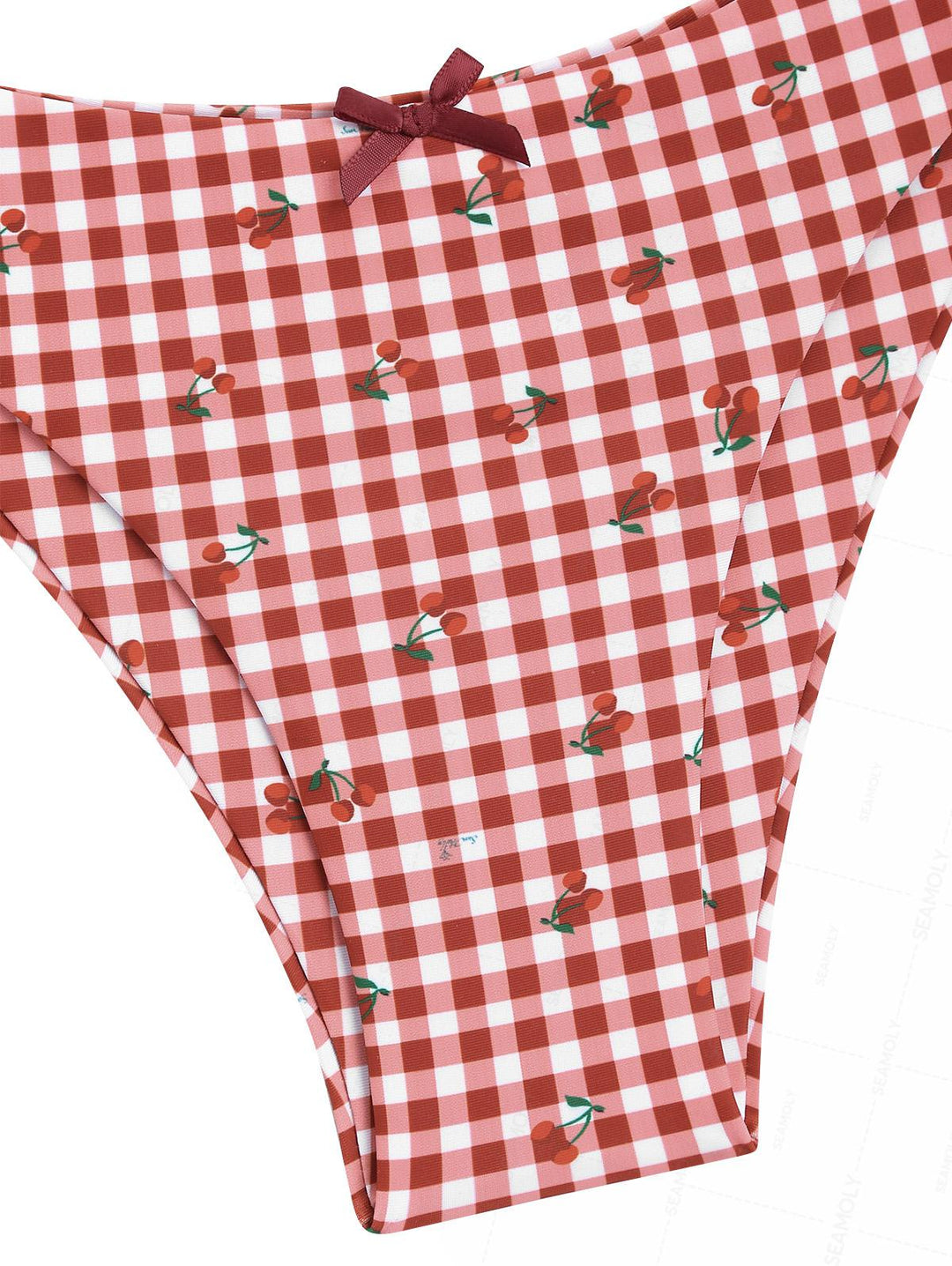 Seamolly Gingham Cherry Print Twisted Gathering & Support Triangle Bikini Set