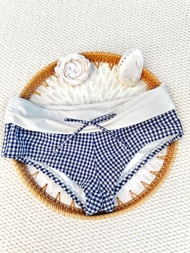 Seamolly Gingham Textured Foldover Bikini Bottom Cheeky Swim Boyshorts