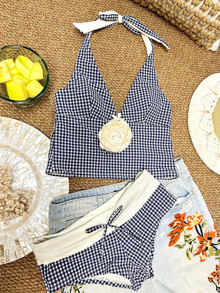 Seamolly Gingham Textured Foldover Bikini Bottom Cheeky Swim Boyshorts