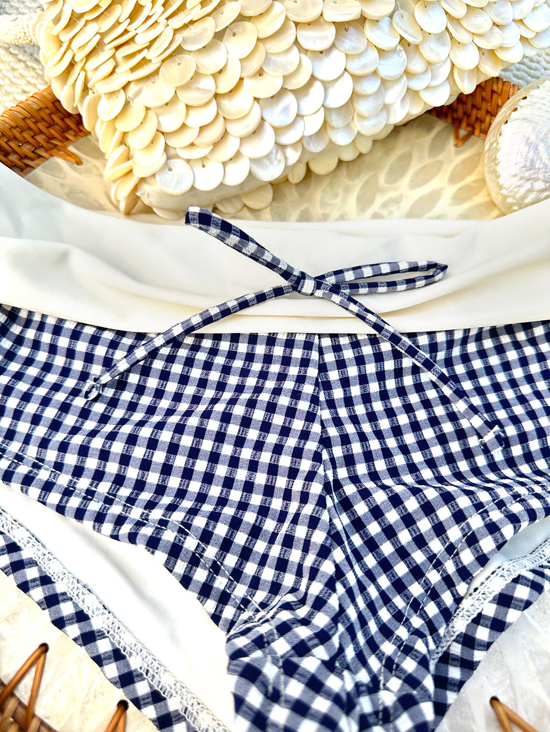 Seamolly Gingham Textured Foldover Bikini Bottom Cheeky Swim Boyshorts