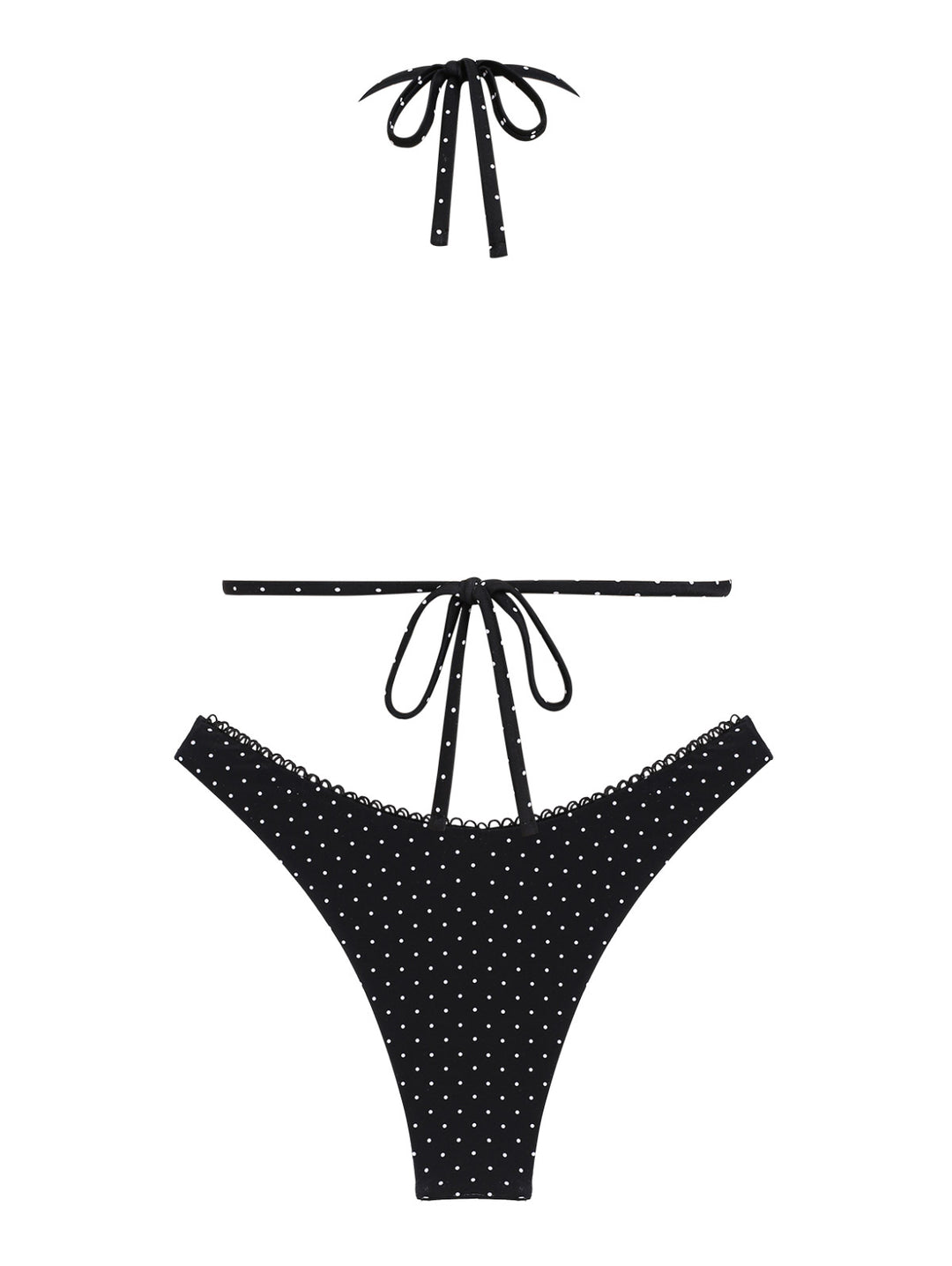 Seamolly Polka Dot Picot Trim Bowknot Halter Triangle Bikini Set