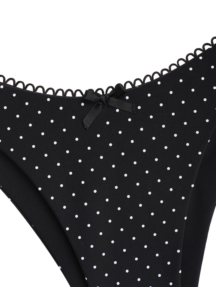 Seamolly Polka Dot Picot Trim Bowknot Halter Triangle Bikini Set