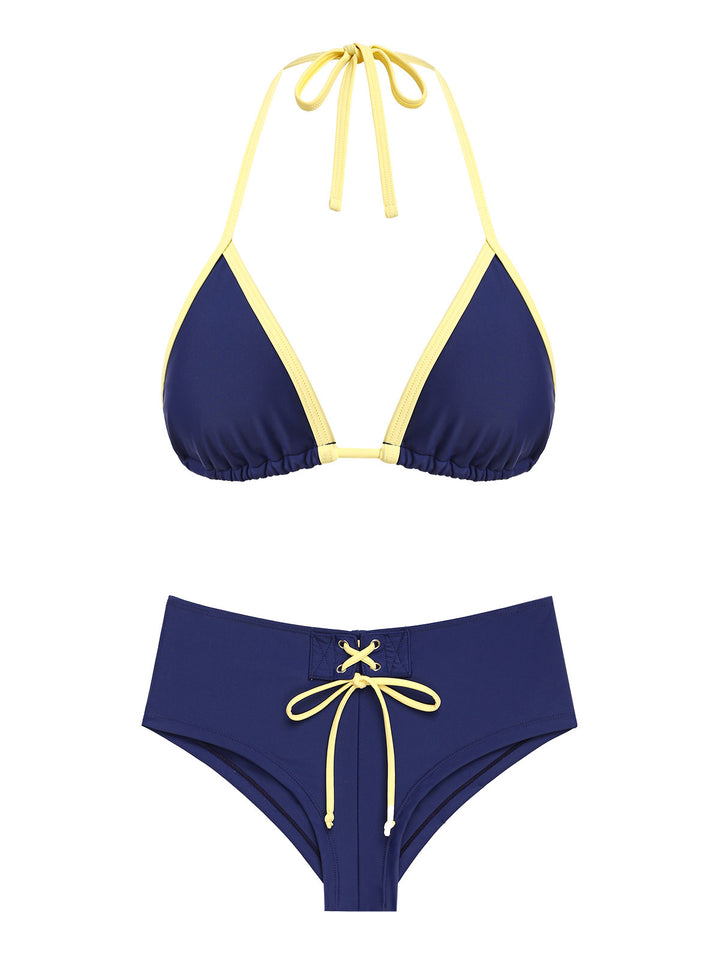 Seamolly Contrast Binding Grommet Lace Up Cheeky Boyshorts Bikini Set