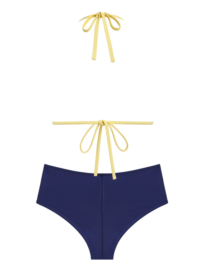 Seamolly Contrast Binding Grommet Lace Up Cheeky Boyshorts Bikini Set