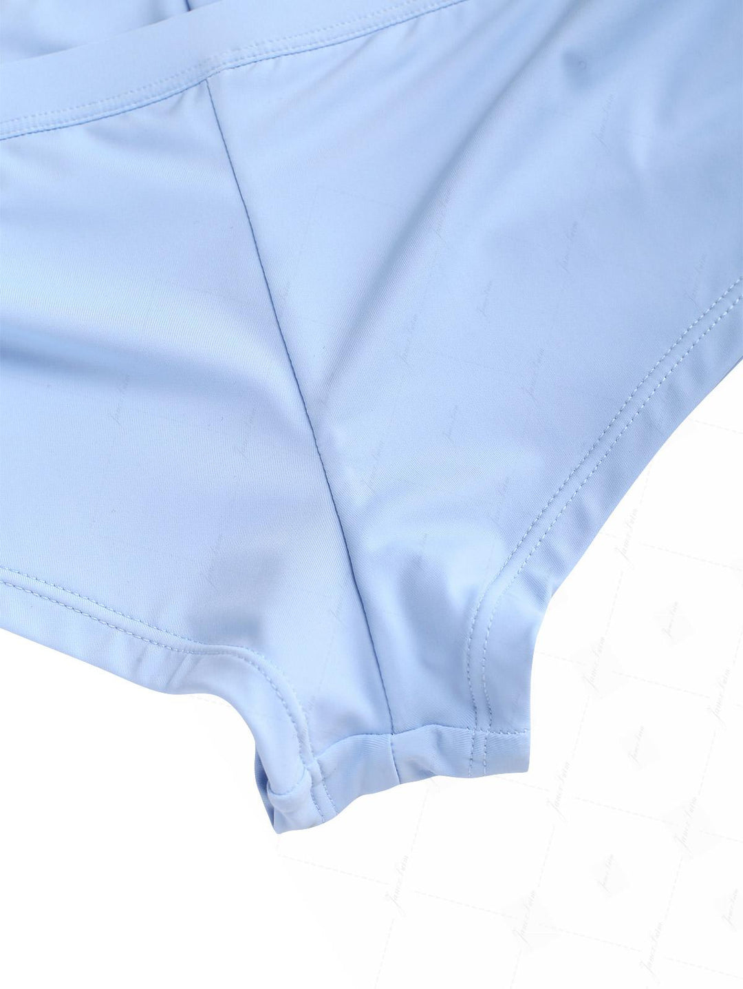 Powder Blue Solid Color Ruched Deep V Neck Cinched Cheeky Boyshorts Tankini Set