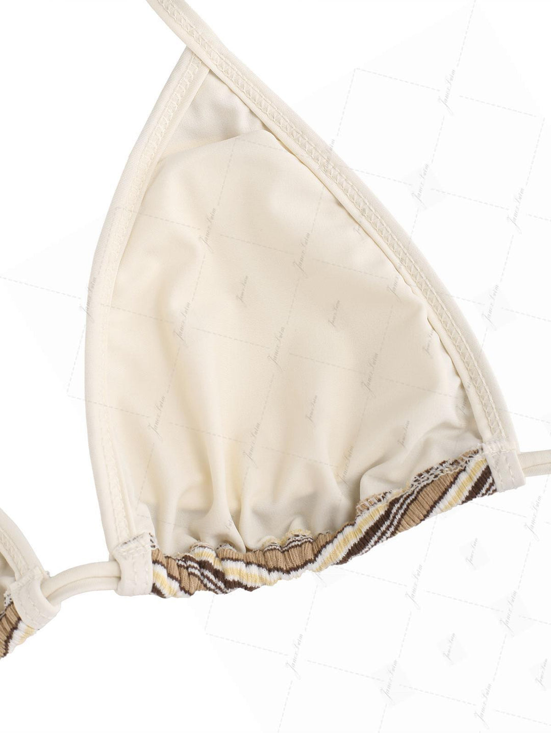 Brown Knit Striped Ribbed Contrast Binding Halter Triangle Bikini Set