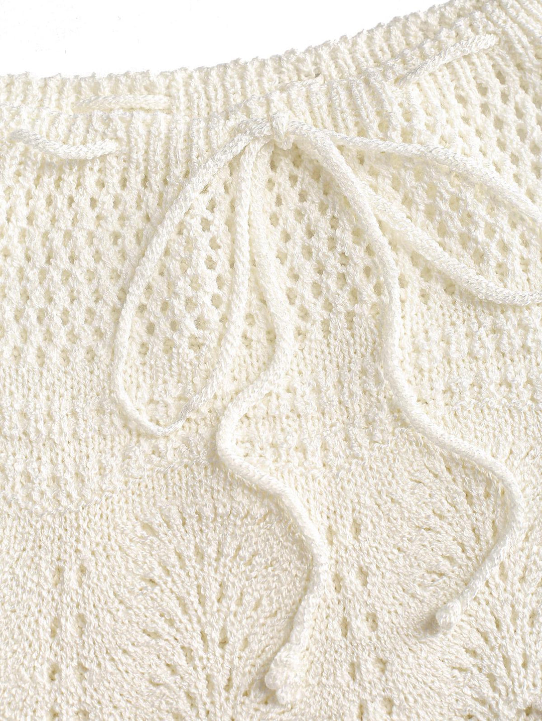 Drawstring Double Layered Crochet Scalloped Hem Mini Beach Cover Up Skirt