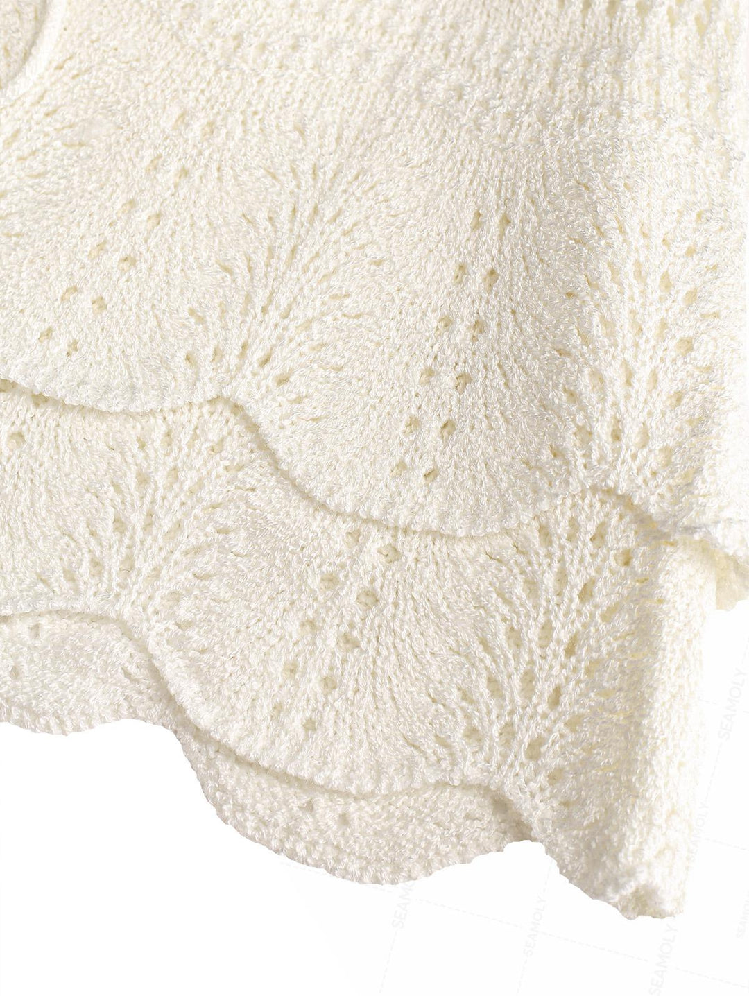 Drawstring Double Layered Crochet Scalloped Hem Mini Beach Cover Up Skirt