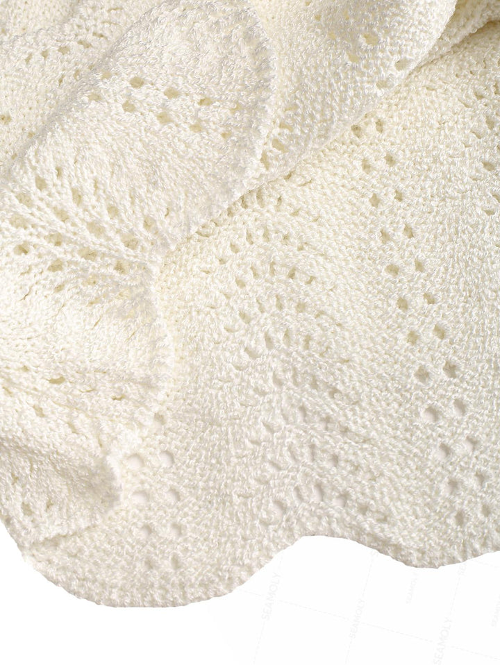 Drawstring Double Layered Crochet Scalloped Hem Mini Beach Cover Up Skirt