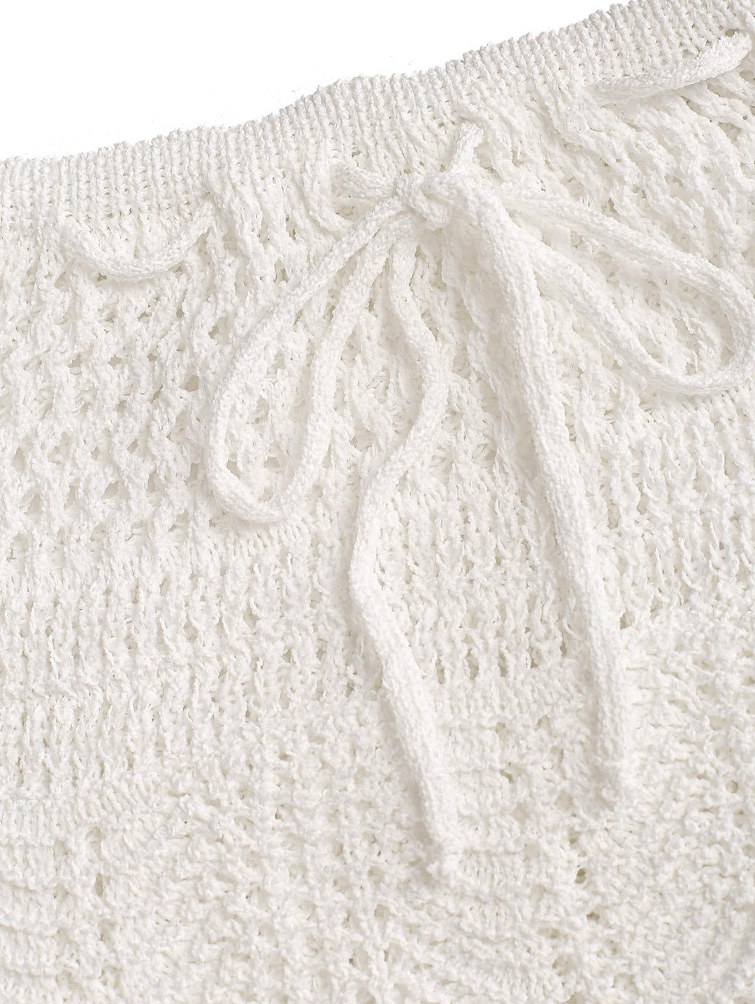 Crochet Double Layered Scalloped Hem Drawstring Mini Beach Cover Up Skirt