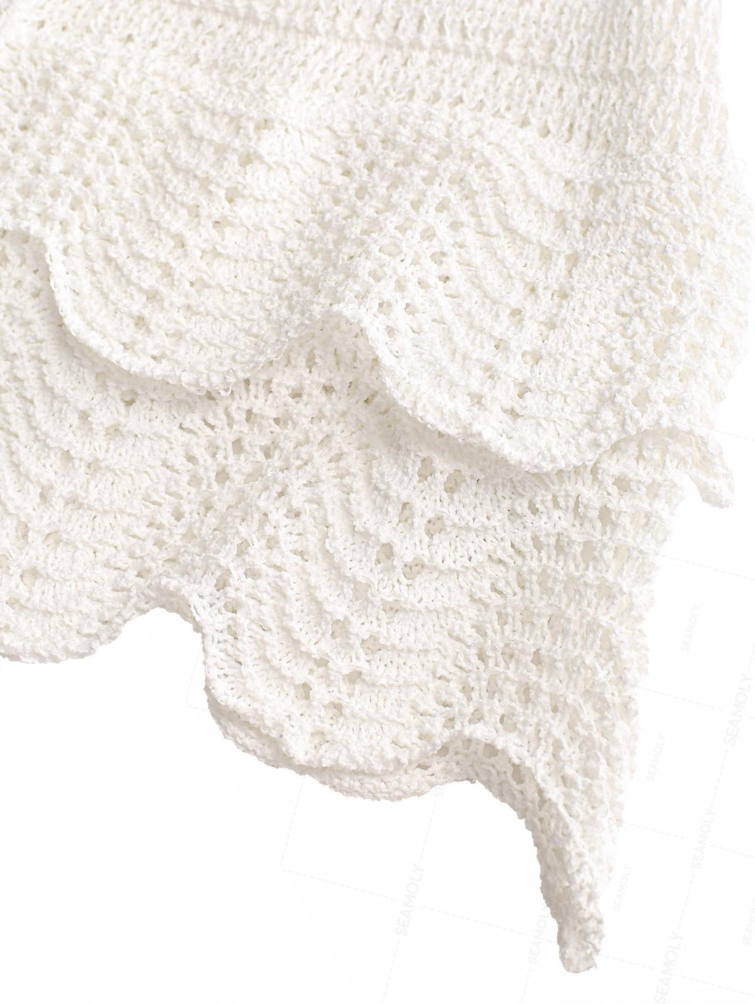 Crochet Double Layered Scalloped Hem Drawstring Mini Beach Cover Up Skirt