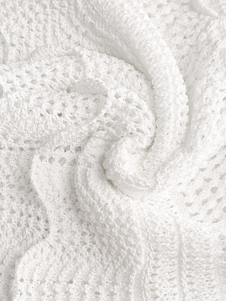 Crochet Double Layered Scalloped Hem Drawstring Mini Beach Cover Up Skirt