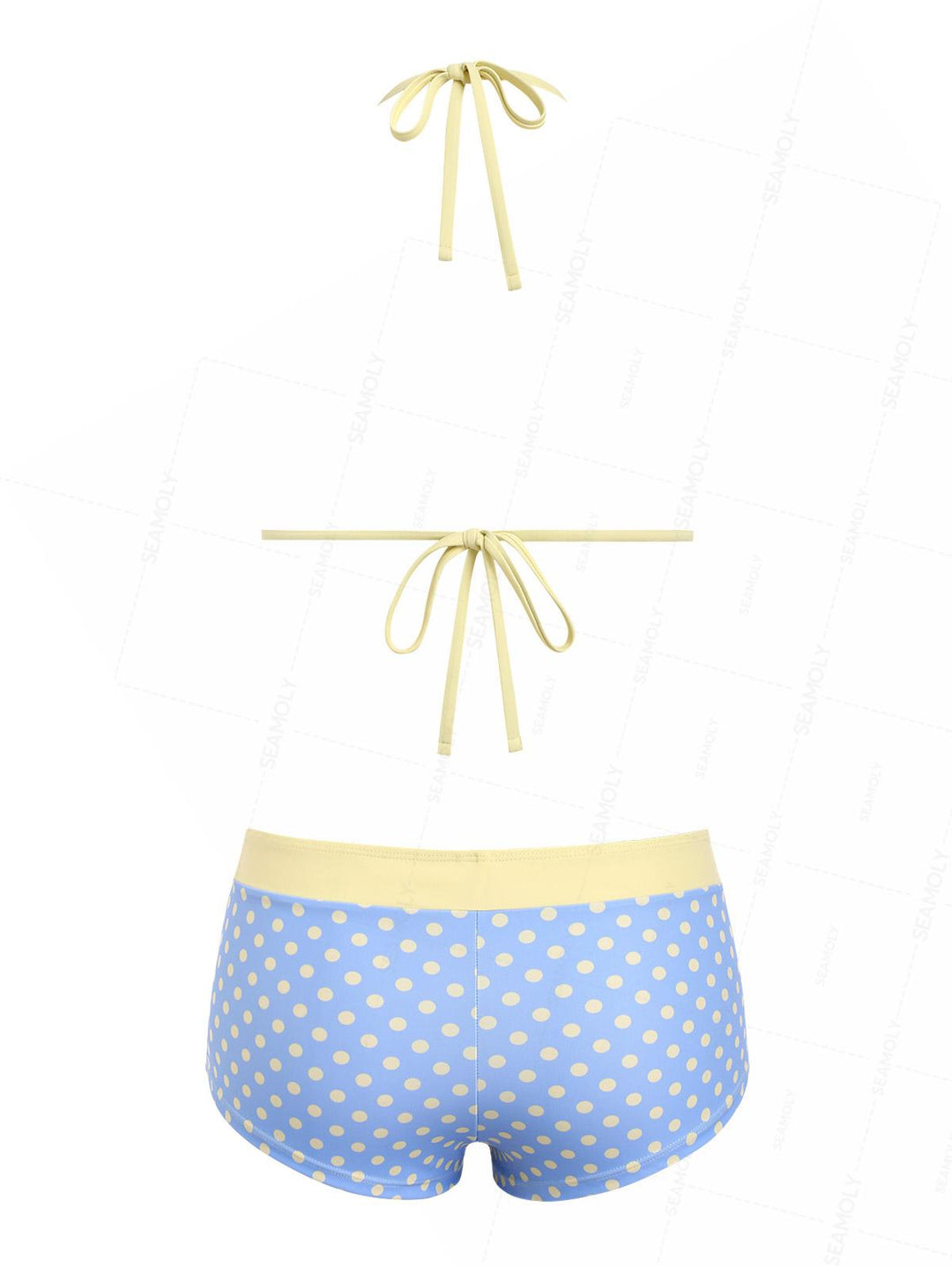 Seamolly Polka Dot Print Lace Bowknot Cheeky Boyshorts Bikini Set